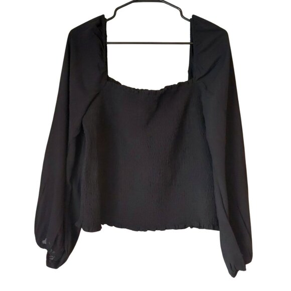 Abercrombie & Fitch Smocked Bodice Mesh Long Sleeve Square Neck Top XL - Picture 1 of 9